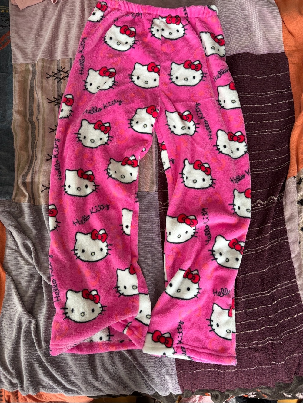 Hello Kitty Pink Fleece Pajama Bottoms with Character Print - Picture 2 of 3